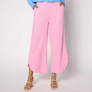 Isaac Mizrahi Petite Linen Blend Wide Leg Crop Pants - Pink (Sz 6P) a646499